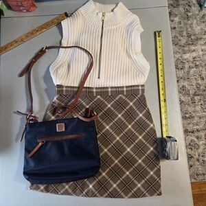 Pink Lily Plaid Brown Mini Skirt Small Preppy Academia Classic School Neutral